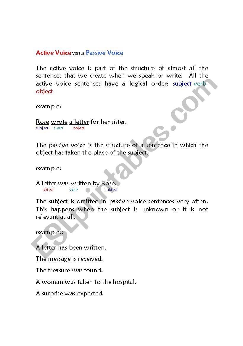 Active vs. Passive Voice worksheet