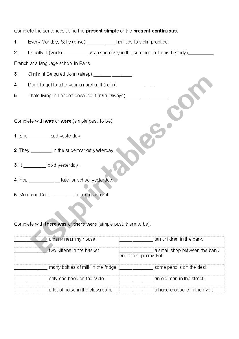 Review - basic levels worksheet