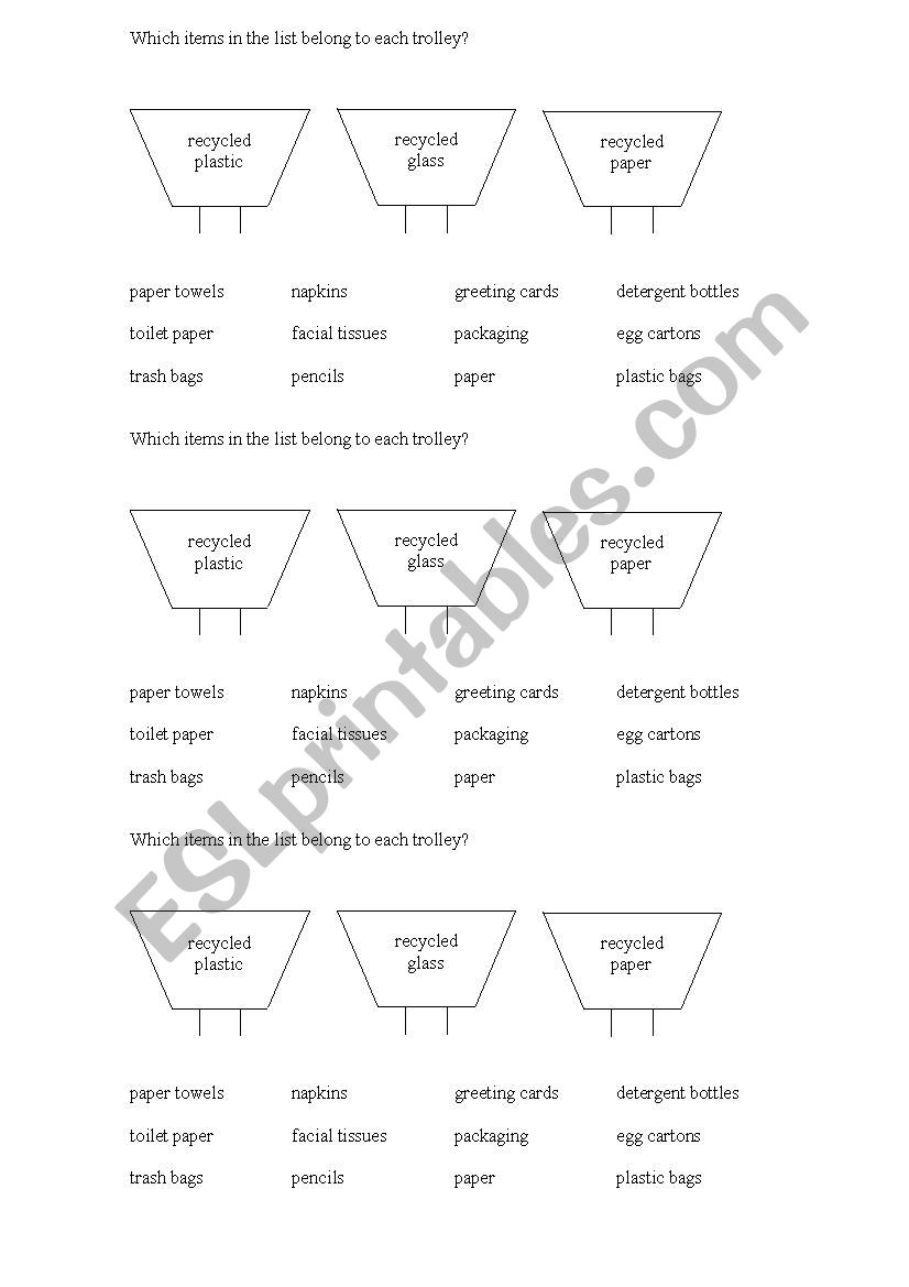 recycle bins worksheet