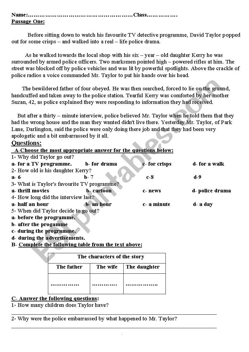 Test  grade 11 worksheet