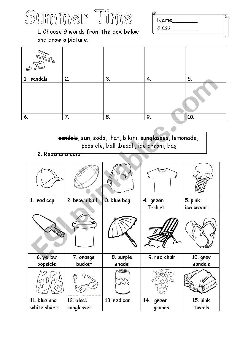 Summer vocabulary worksheet