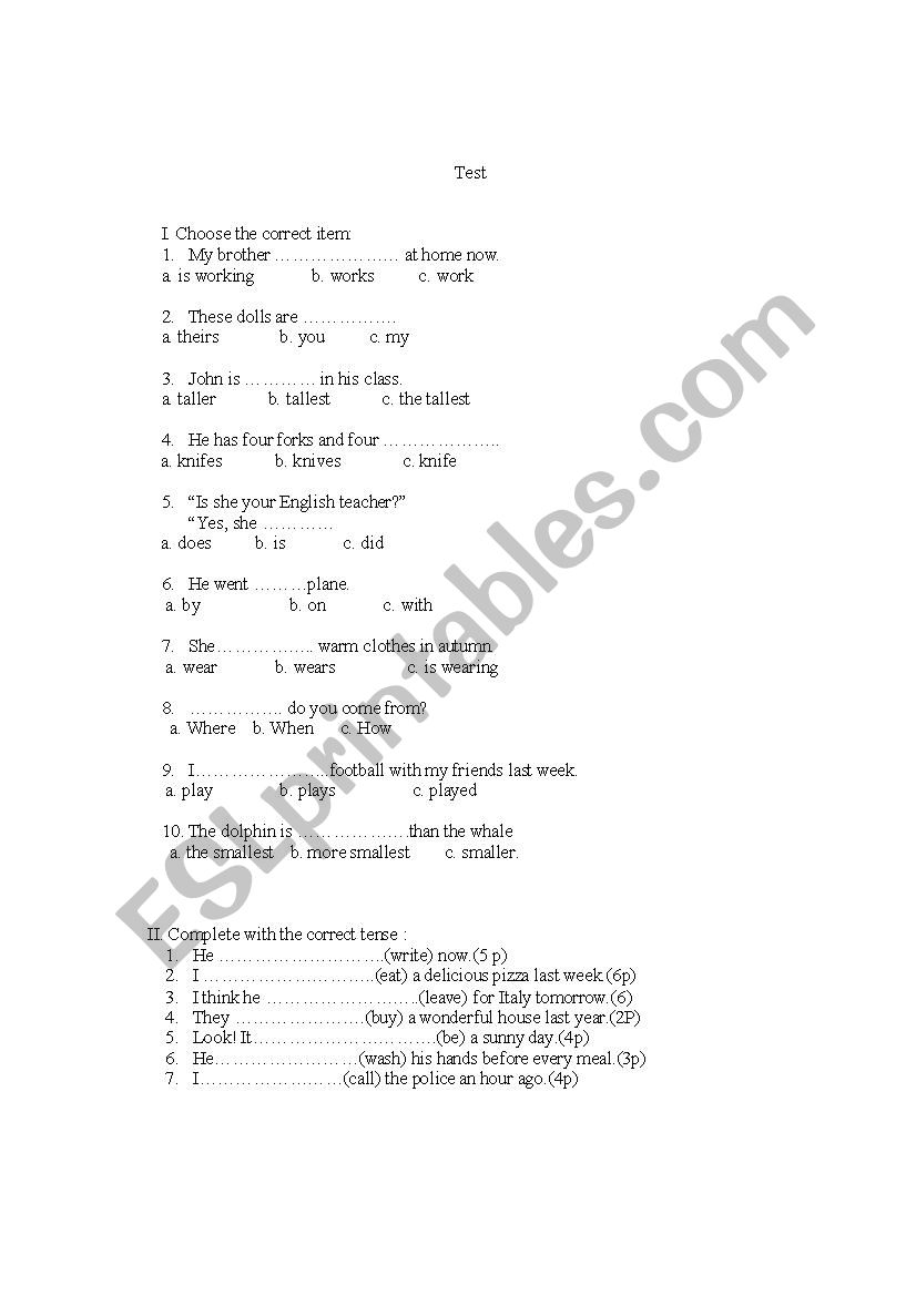 test worksheet