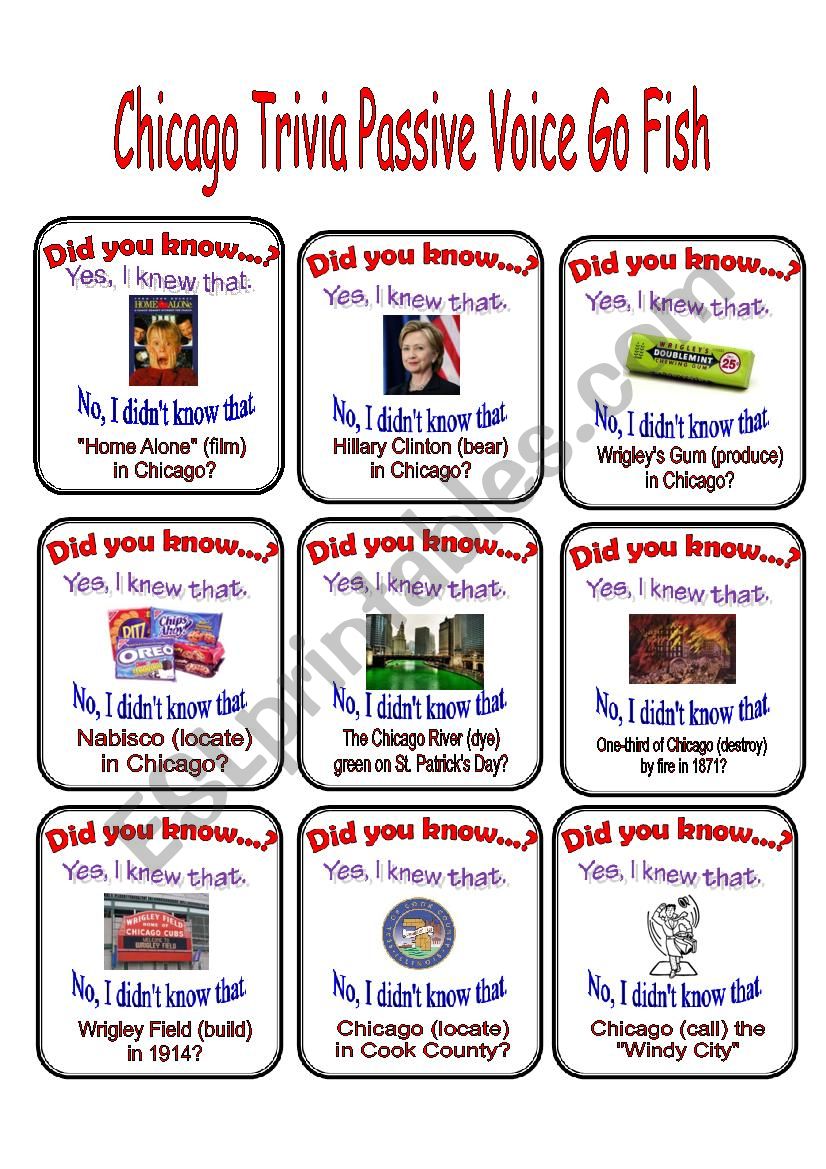 Chicago Passive Voice Go Fish worksheet