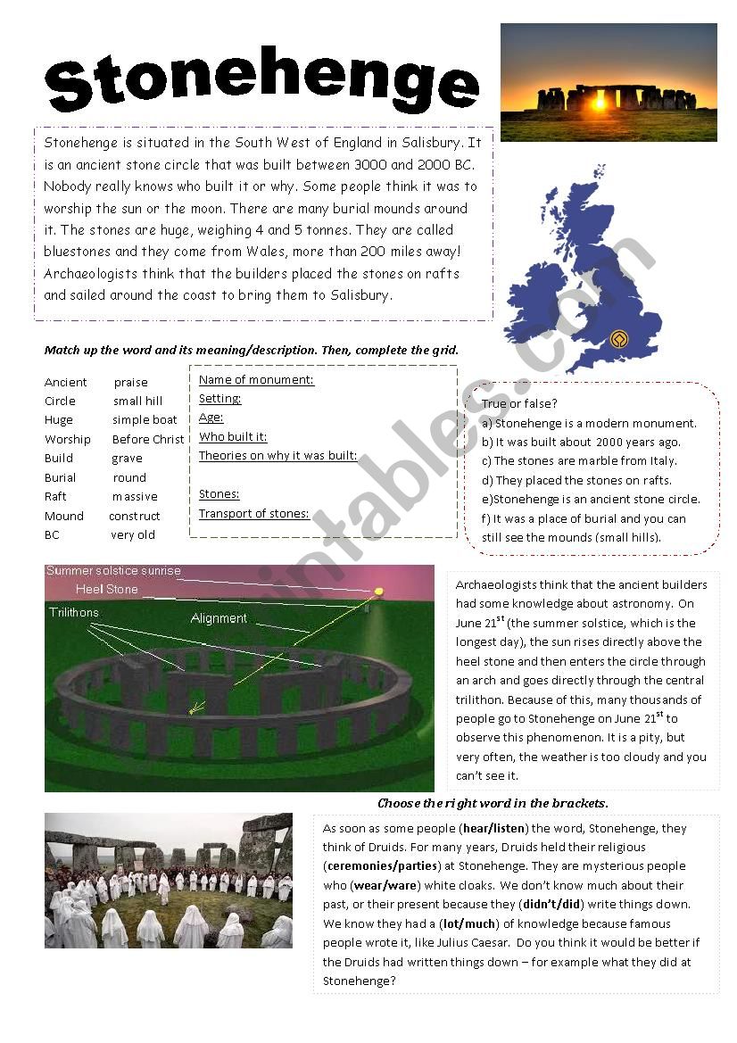 Stonehenge worksheet