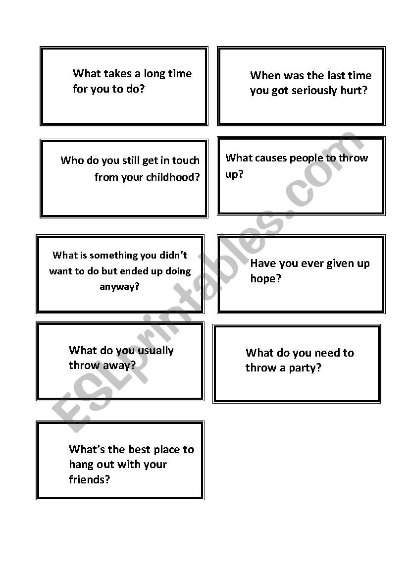 Questions Cards worksheet