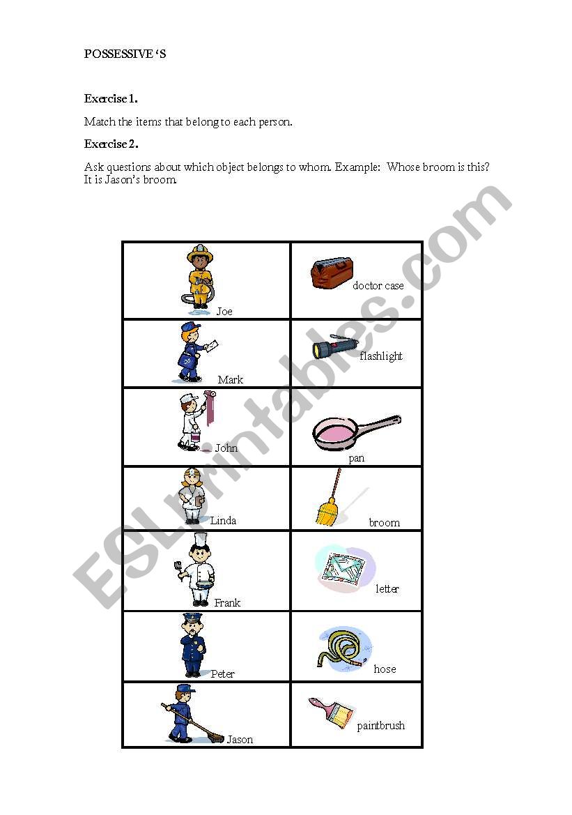 Possessive s worksheet