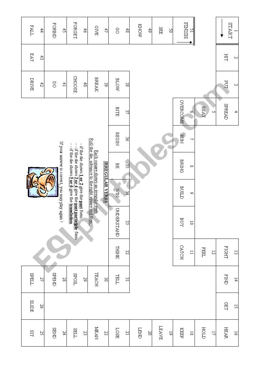 irregular verb board game worksheet