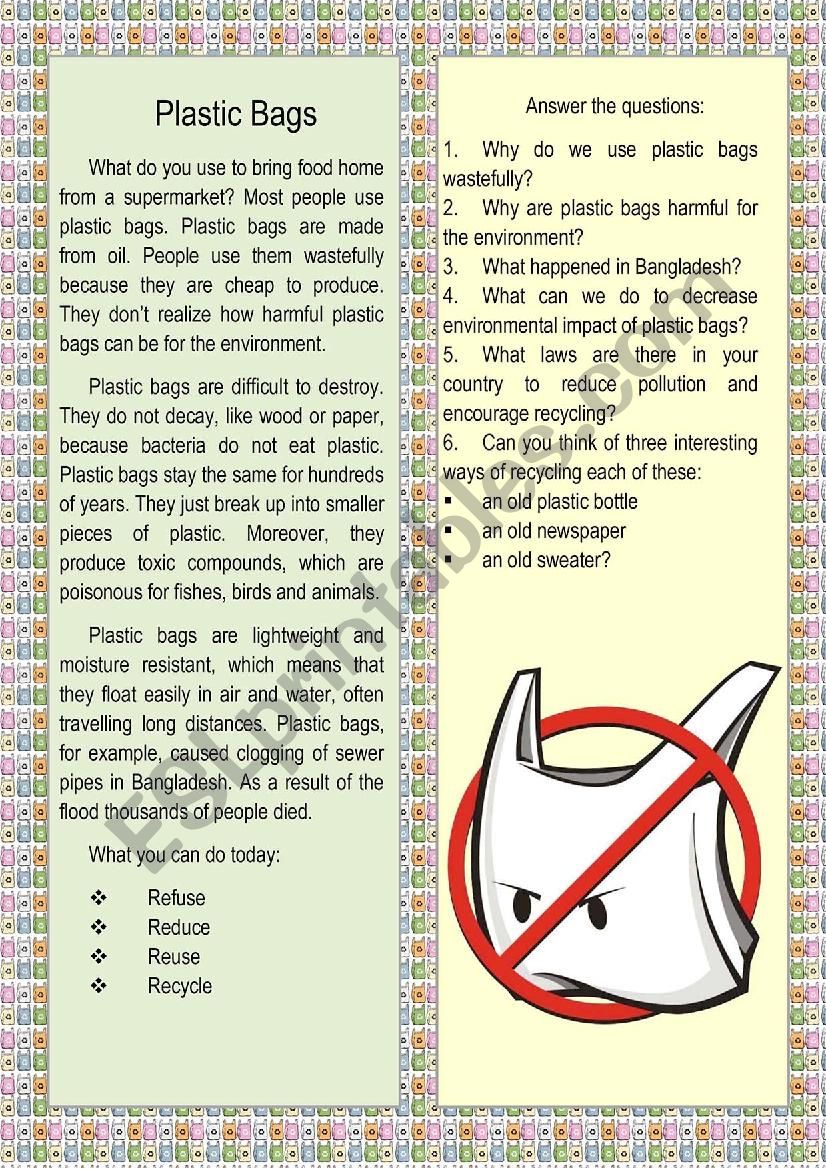 plastic bags worksheet