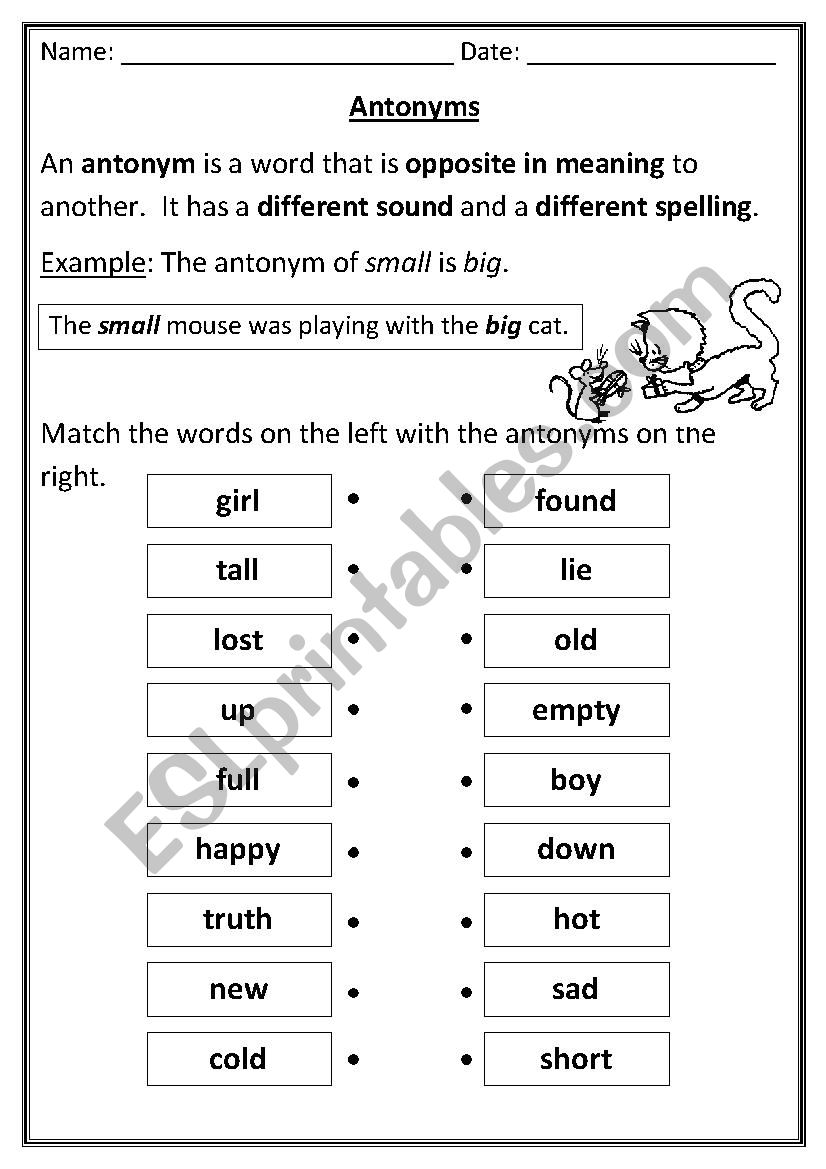 Antonyms worksheet