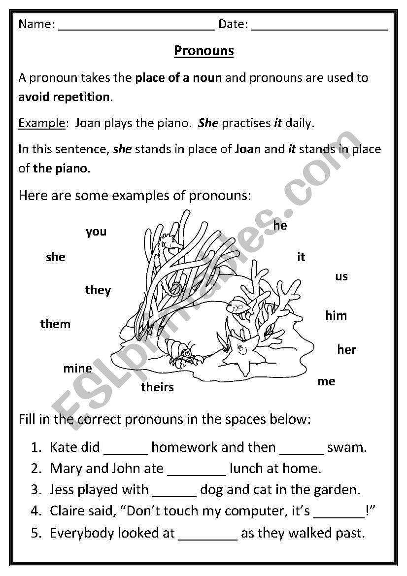 Pronouns worksheet