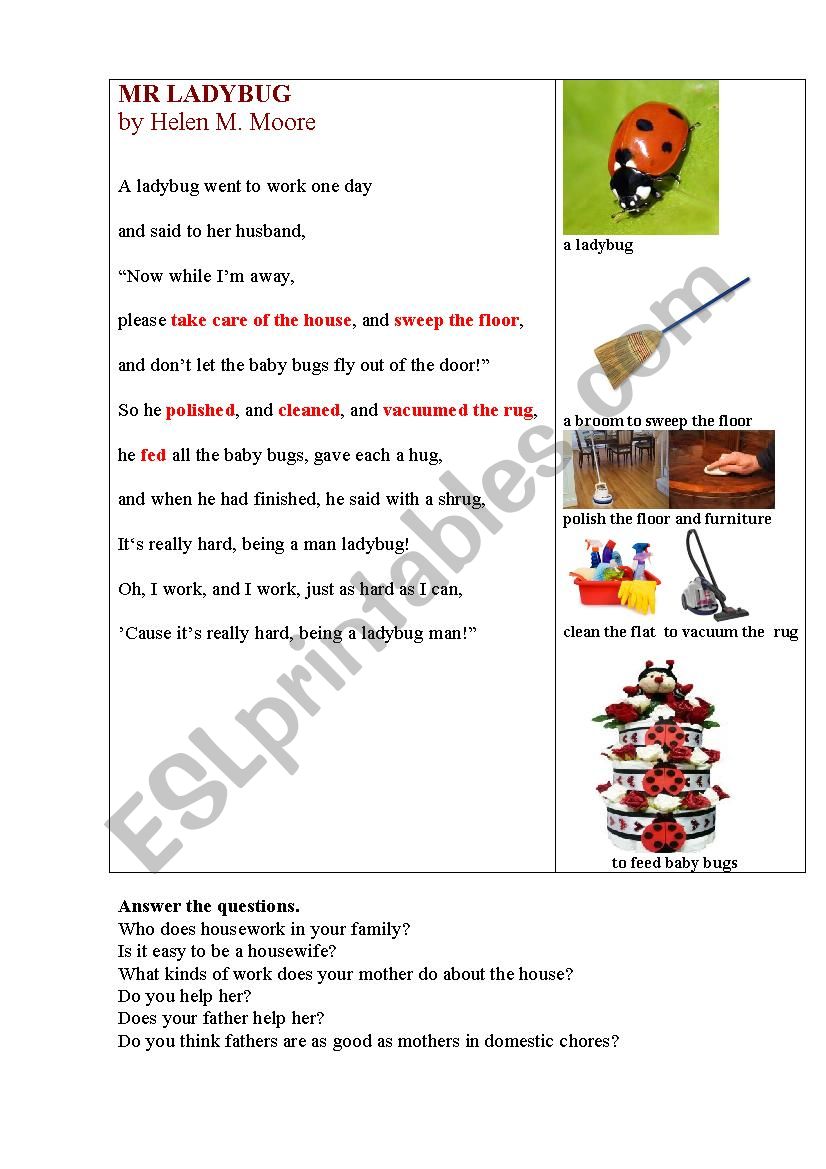 Mr Ladybug (a funny poem about housework)