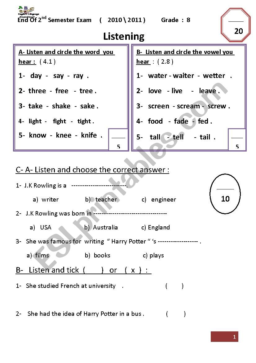 final exam - intermediate  worksheet