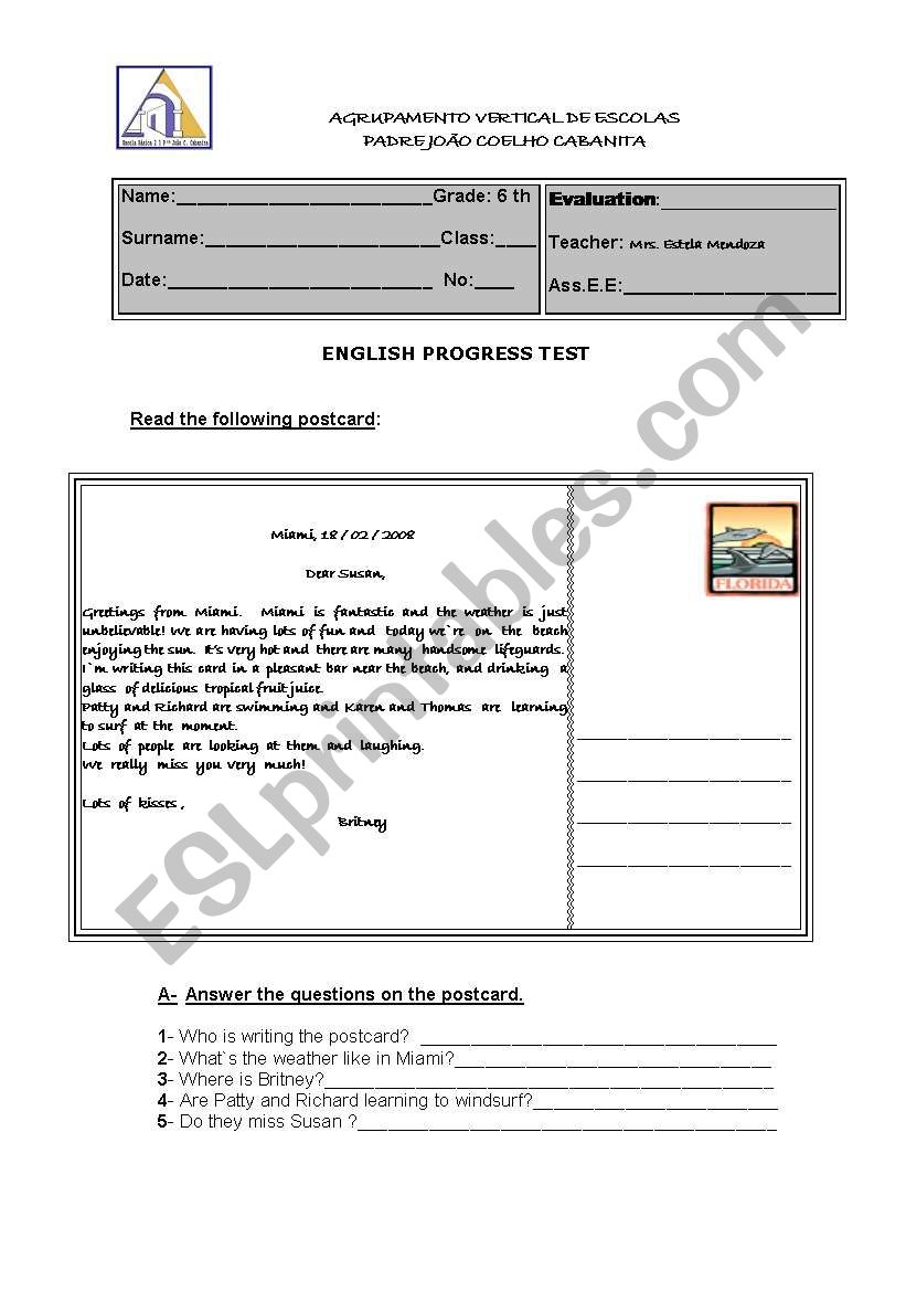 English test worksheet