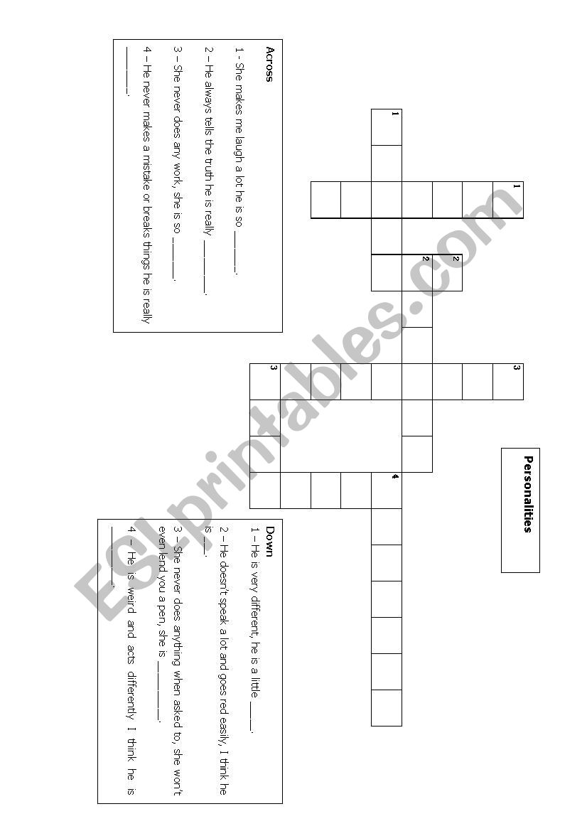 Personality Characteristics Crossword