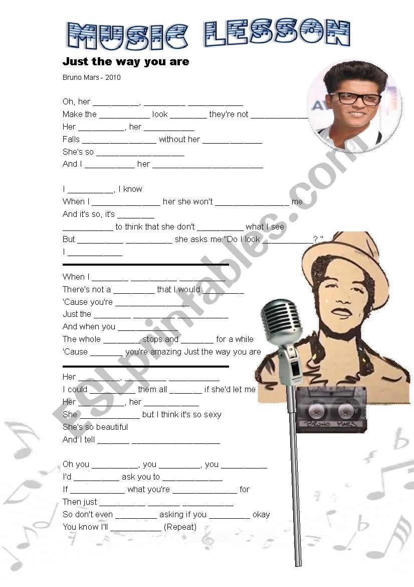 Music - Just the Way You Are worksheet