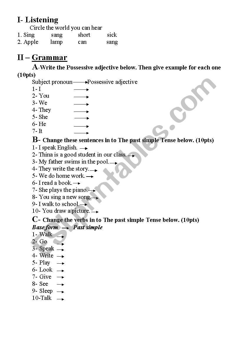 test for super kid worksheet