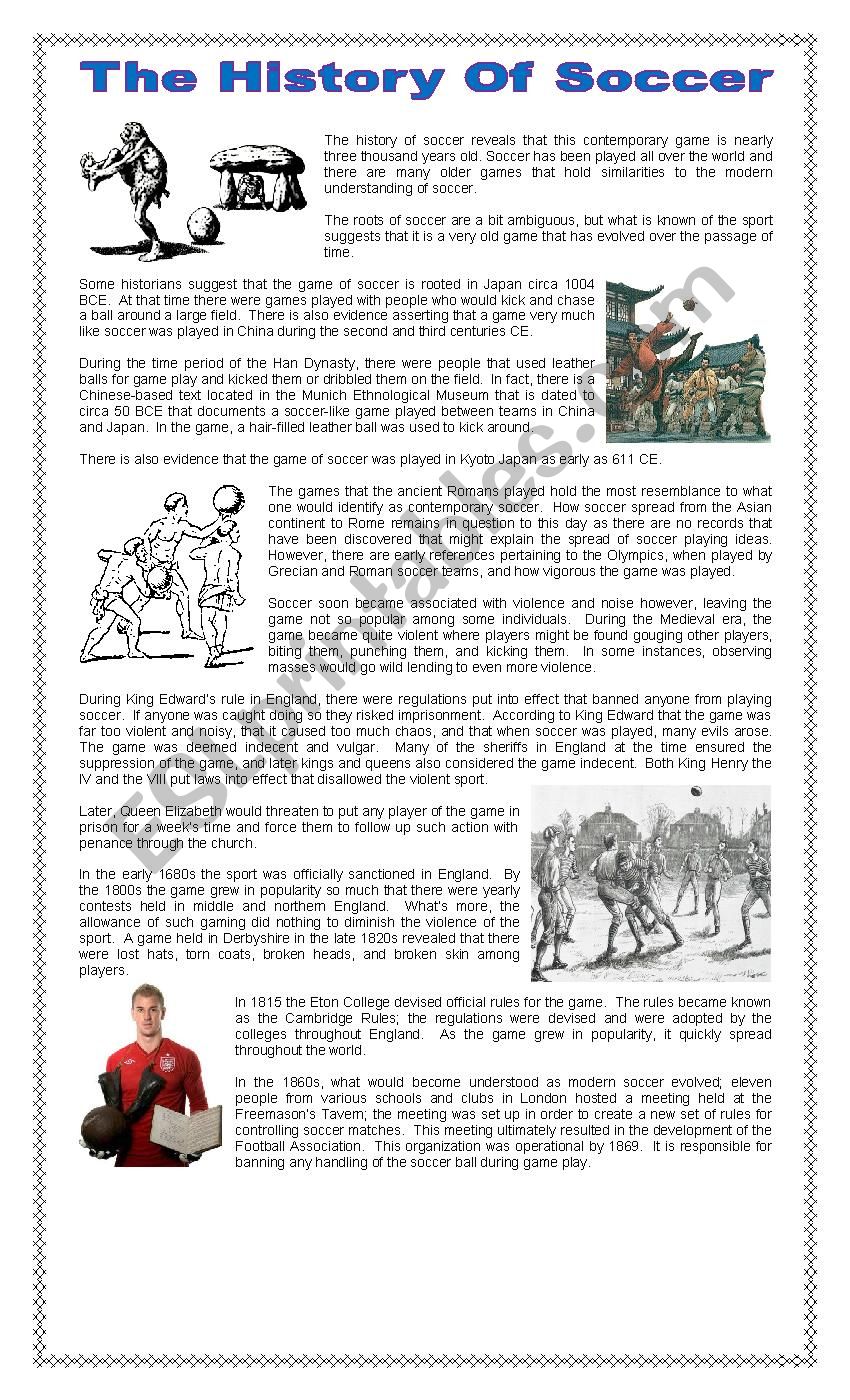 history of football worksheet