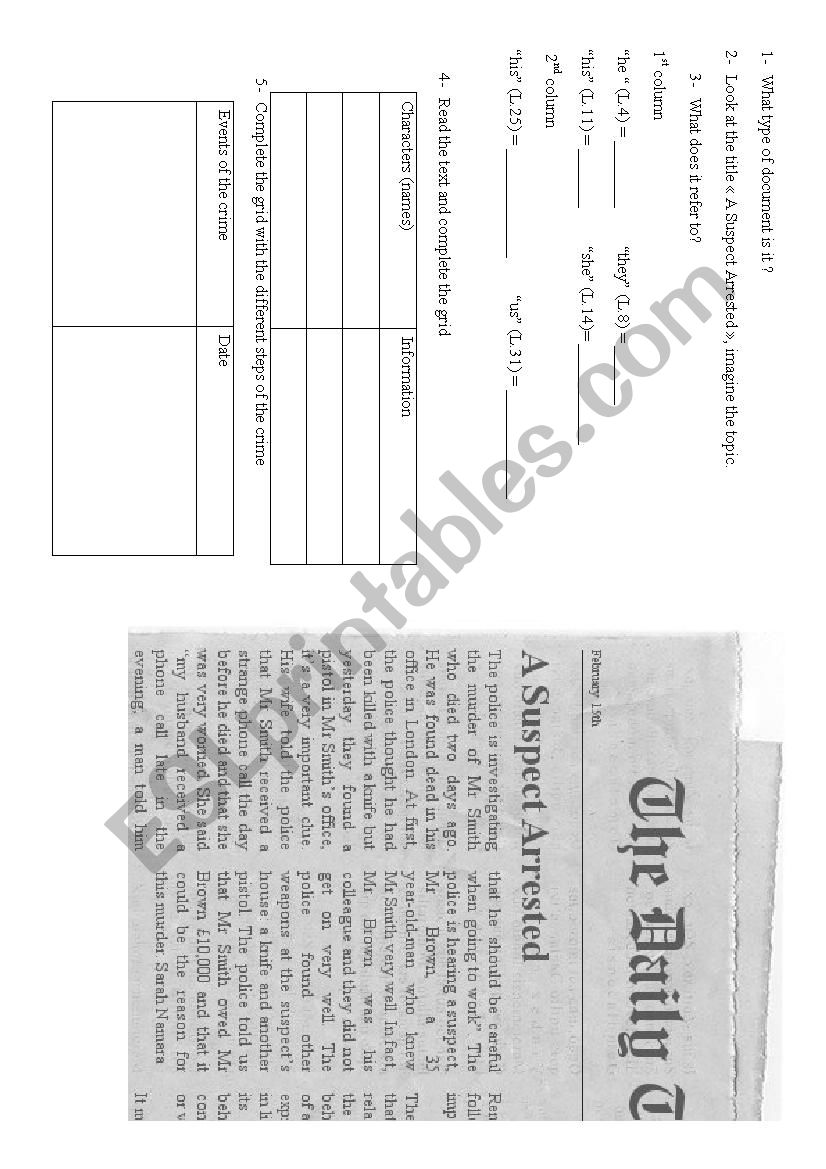 A Suspect Arrested worksheet