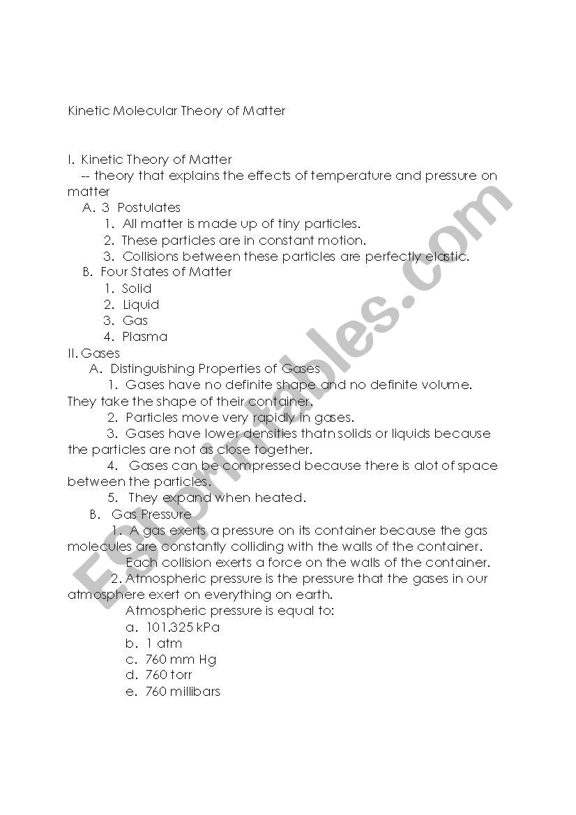 kinetic worksheet