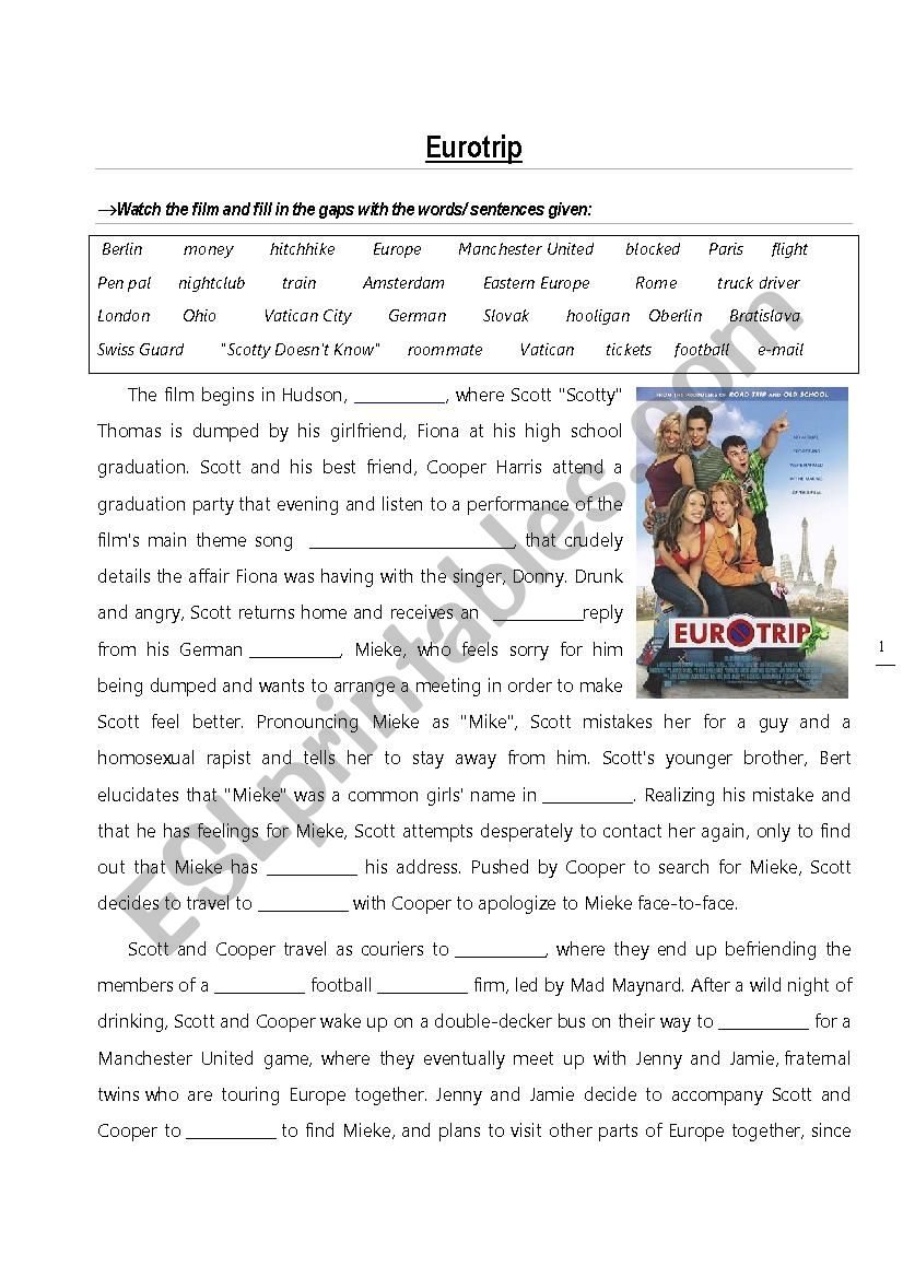 Eurotrip - the movie worksheet