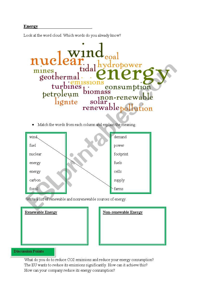 Energy worksheet