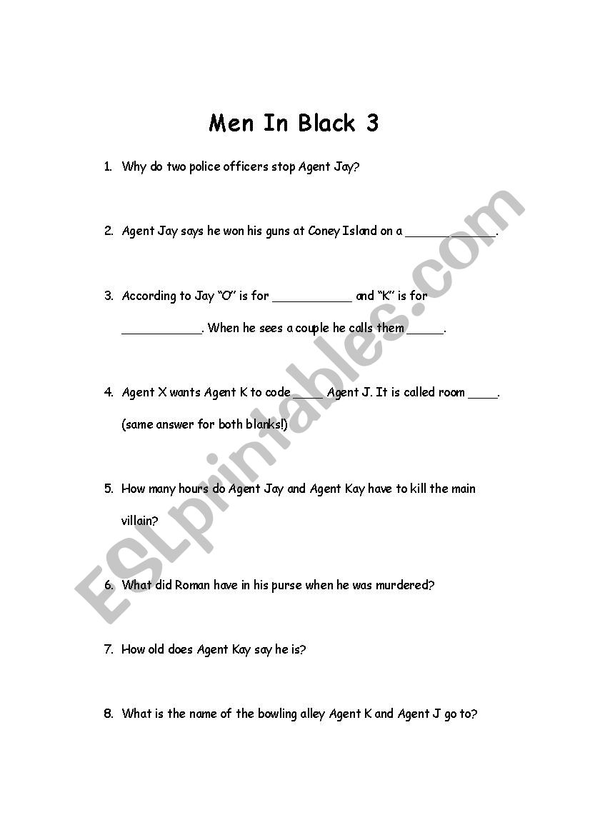 Men in Black 3 (Part 2 of 2) worksheet