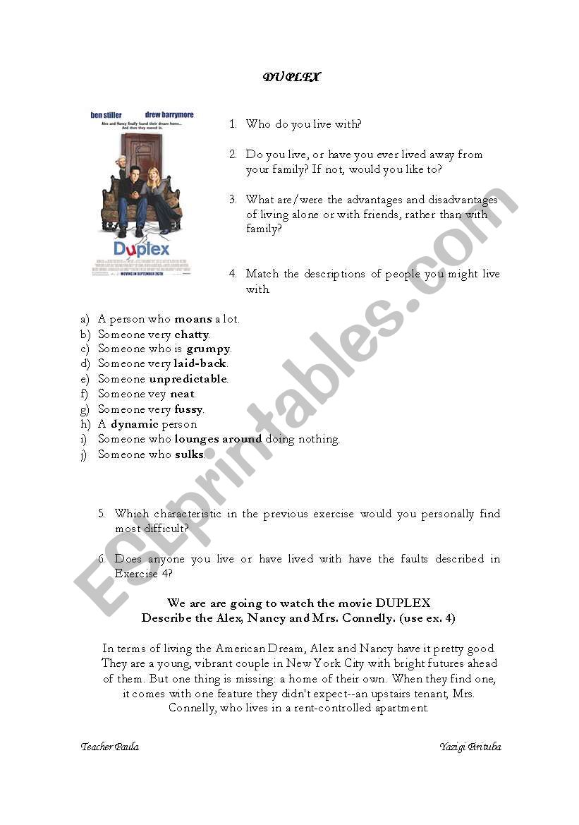 Movie Duplex worksheet