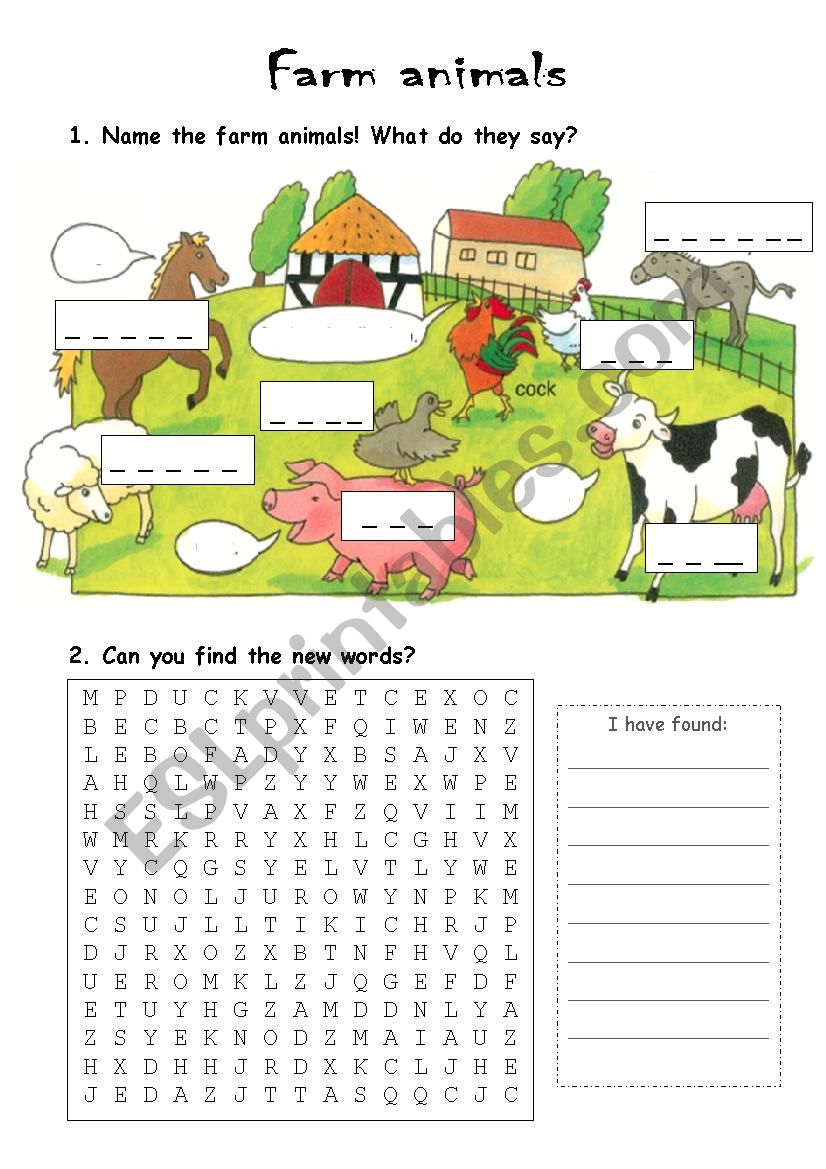 Farm animals worksheet