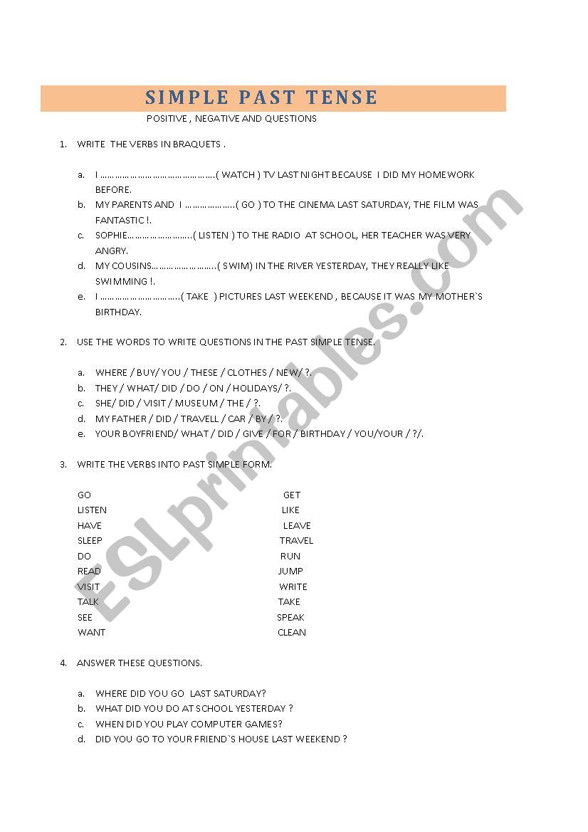 simple past tense worksheet