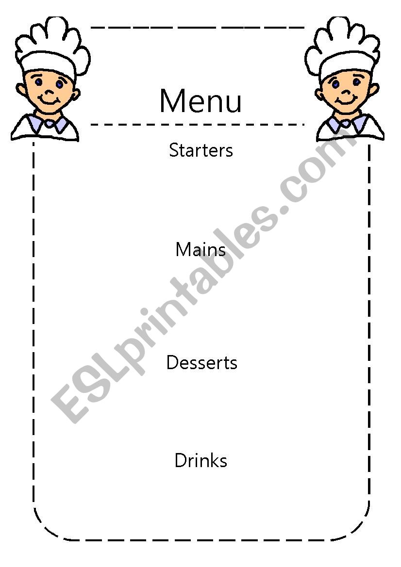 Design your own Menu worksheet