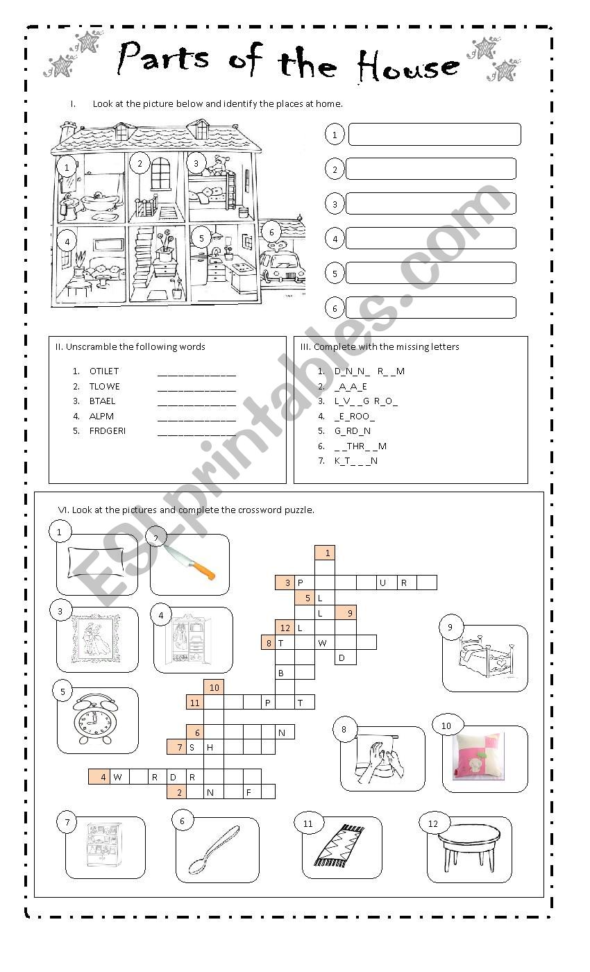 Places and furniture at home worksheet