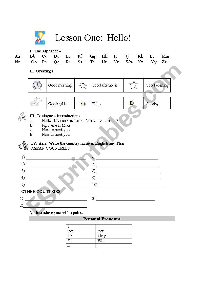 Lesson 1 Hello  worksheet