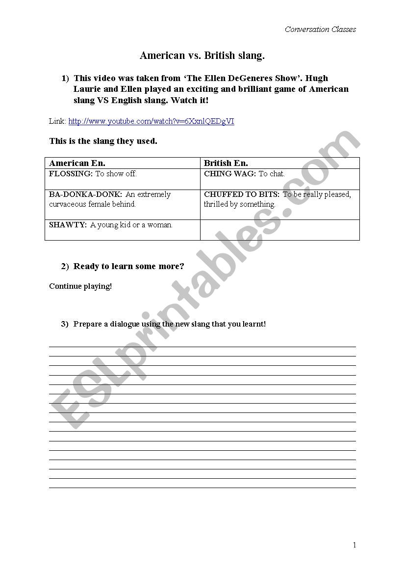 American vs. British Slang worksheet