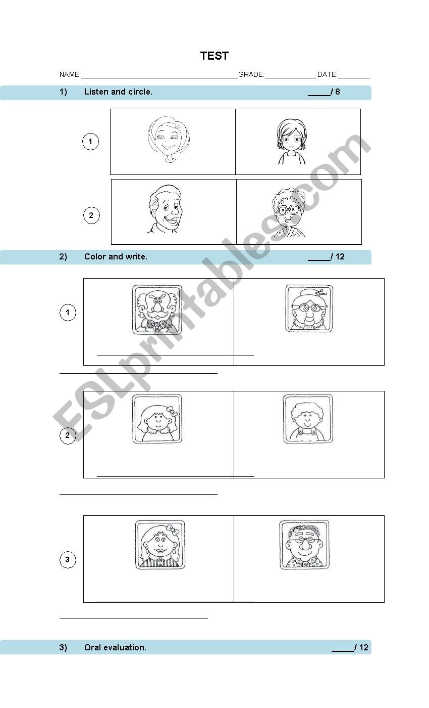 Family test worksheet