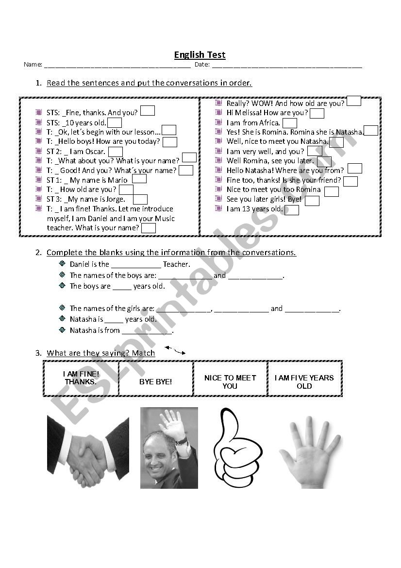 Test on an introductory conversation