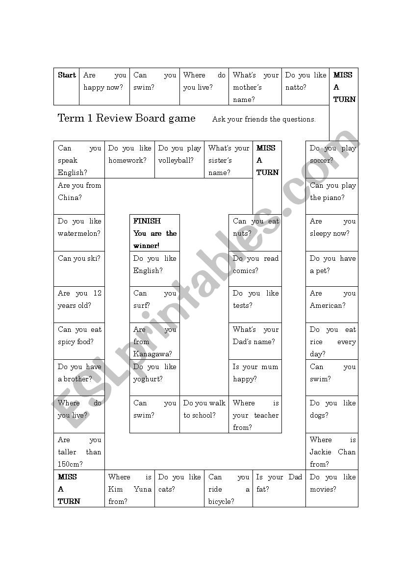 Review boardgame worksheet