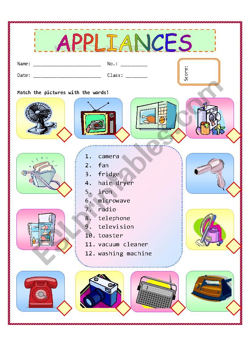 Appliance worksheet