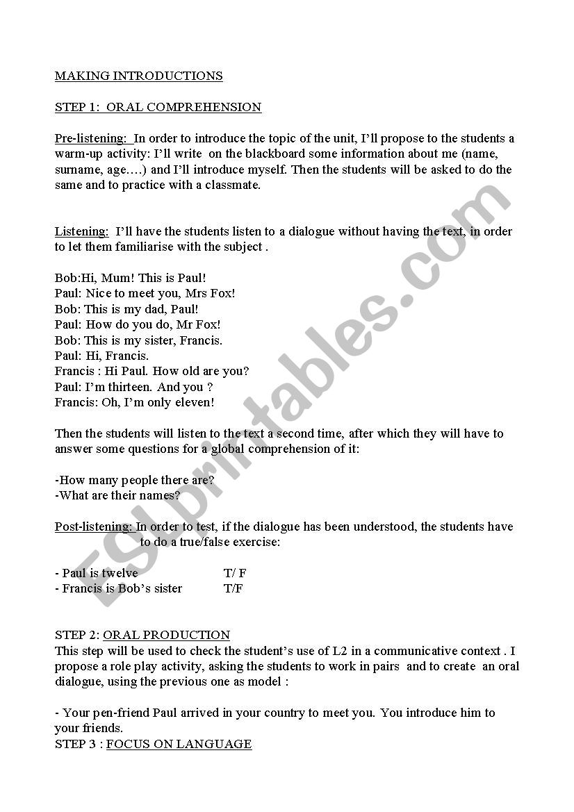 Making introductions worksheet