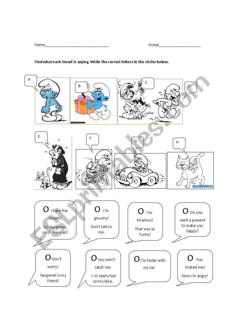 IÂ´m feeling SMURF! part 2 worksheet