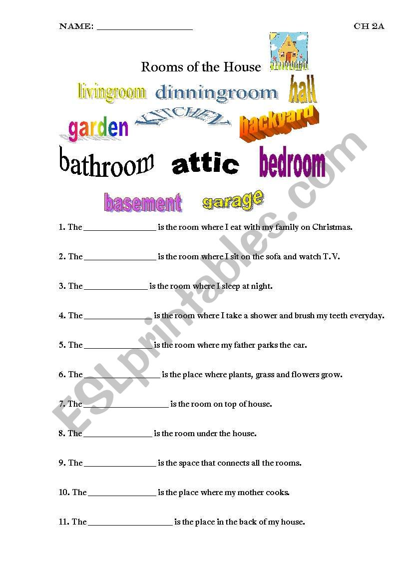 Rooms of the House worksheet