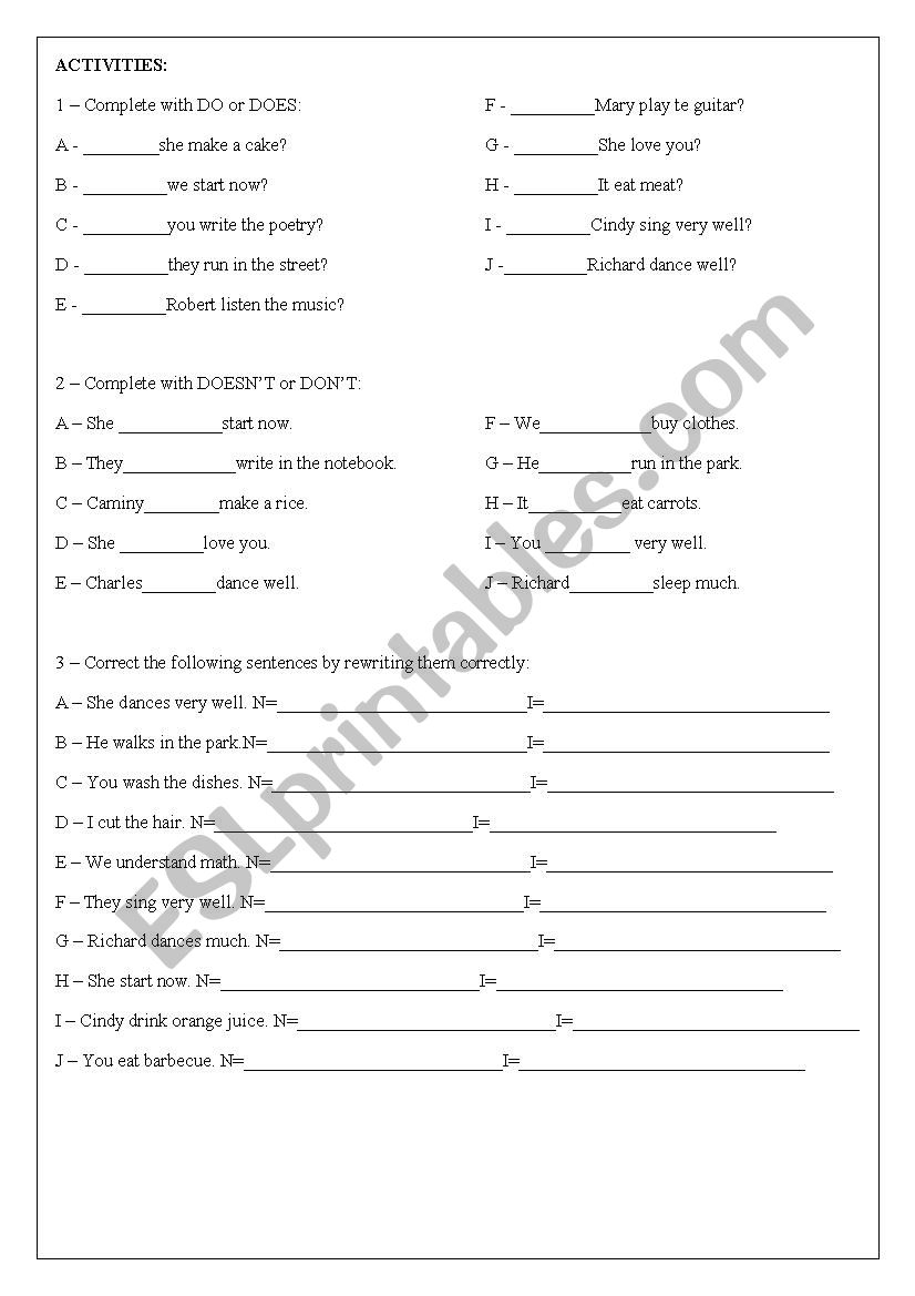 SIMPLE PRESENT worksheet