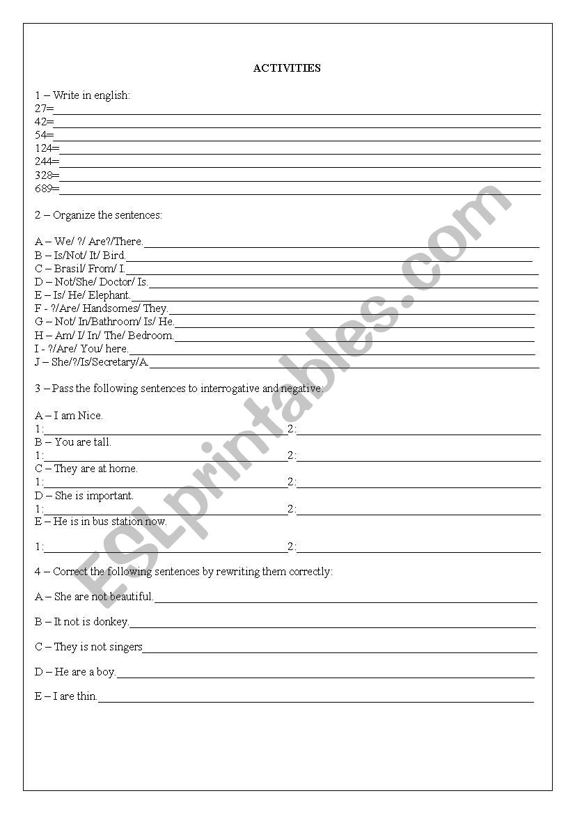 SIMPLE PRESENT AND NUMBERS worksheet