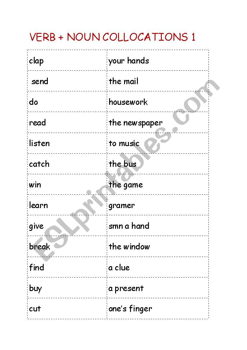 Verb + Noun Collocations 1 worksheet