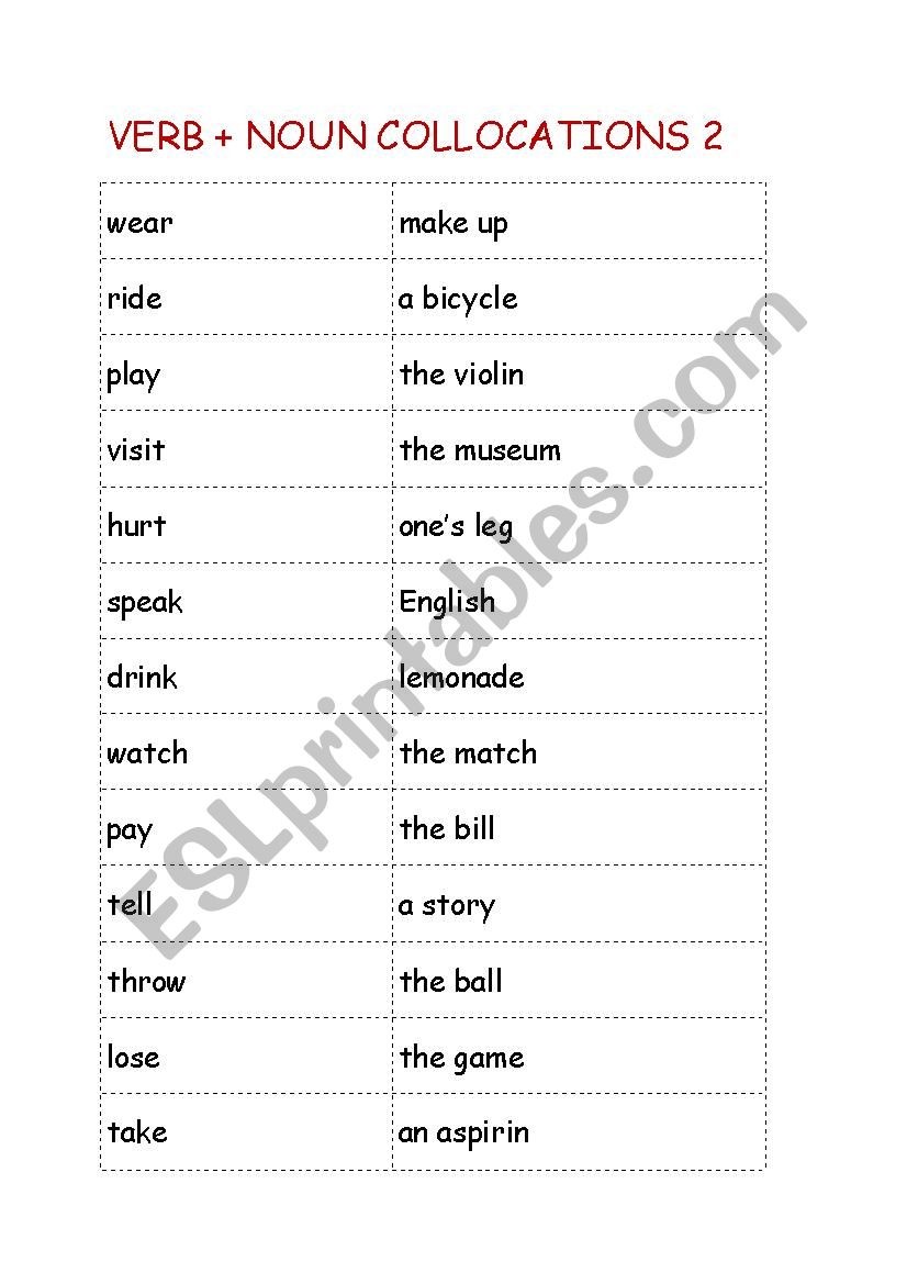 Verb + Noun Collocations 2 worksheet