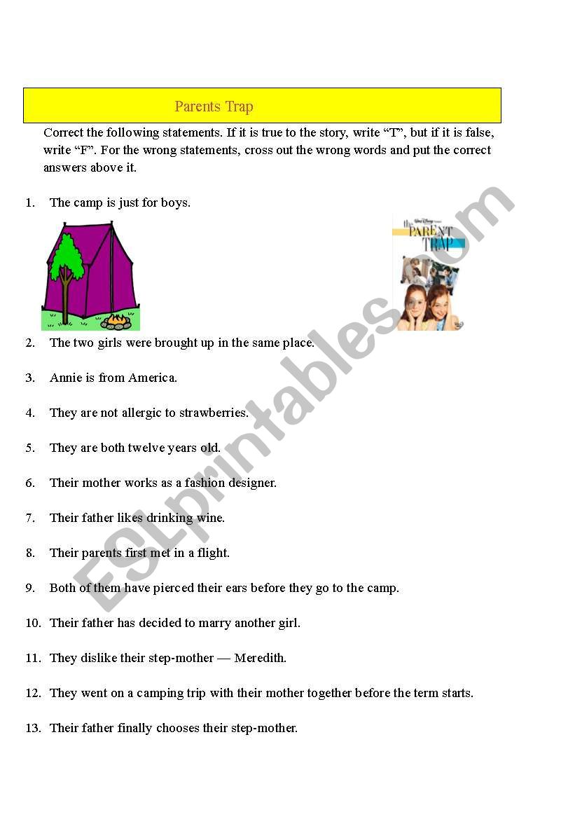 Parents Trap worksheet