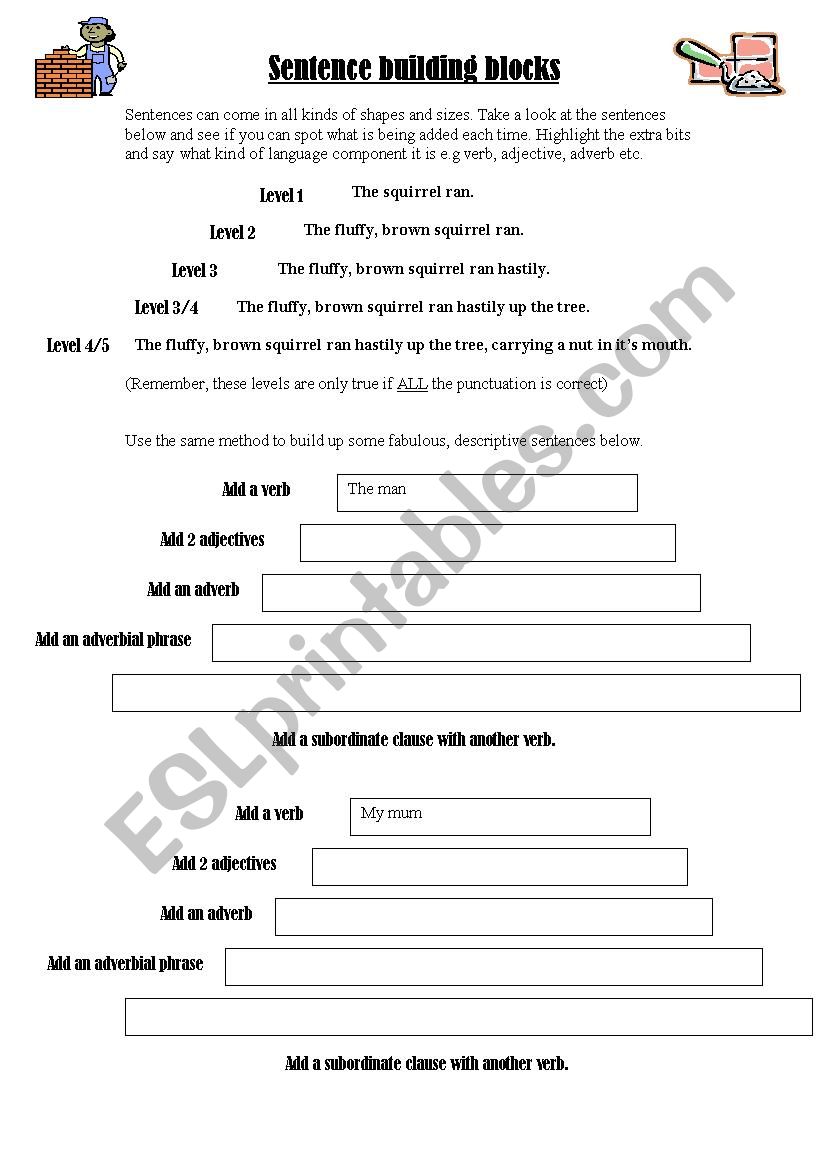 Sentence Building worksheet