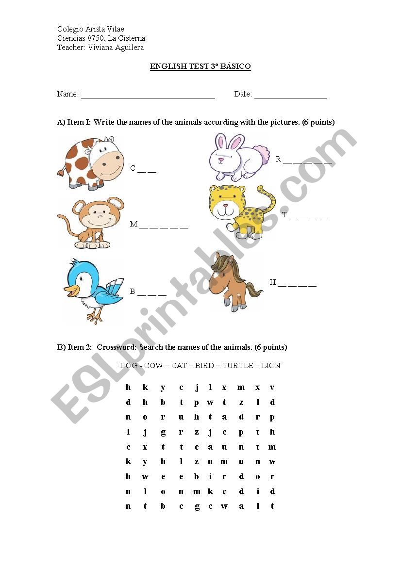 The animals  worksheet