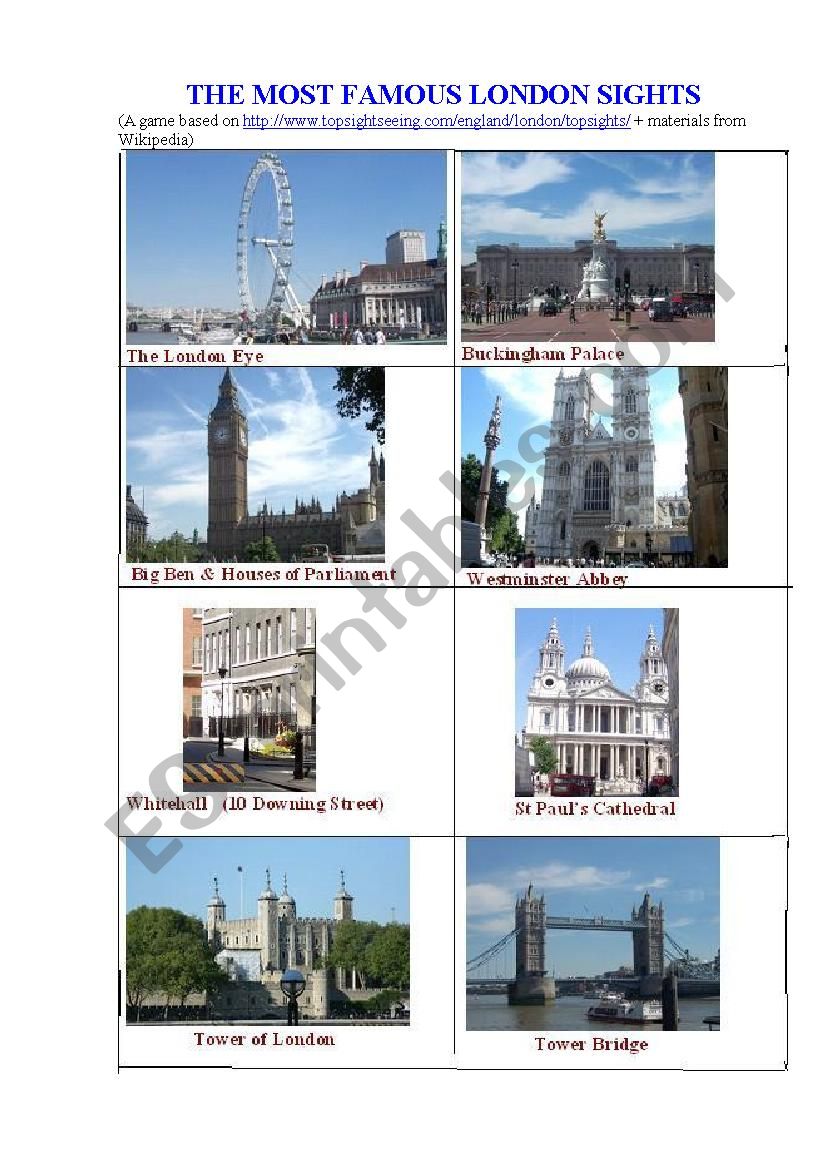 LONDON SIGHTS Game worksheet