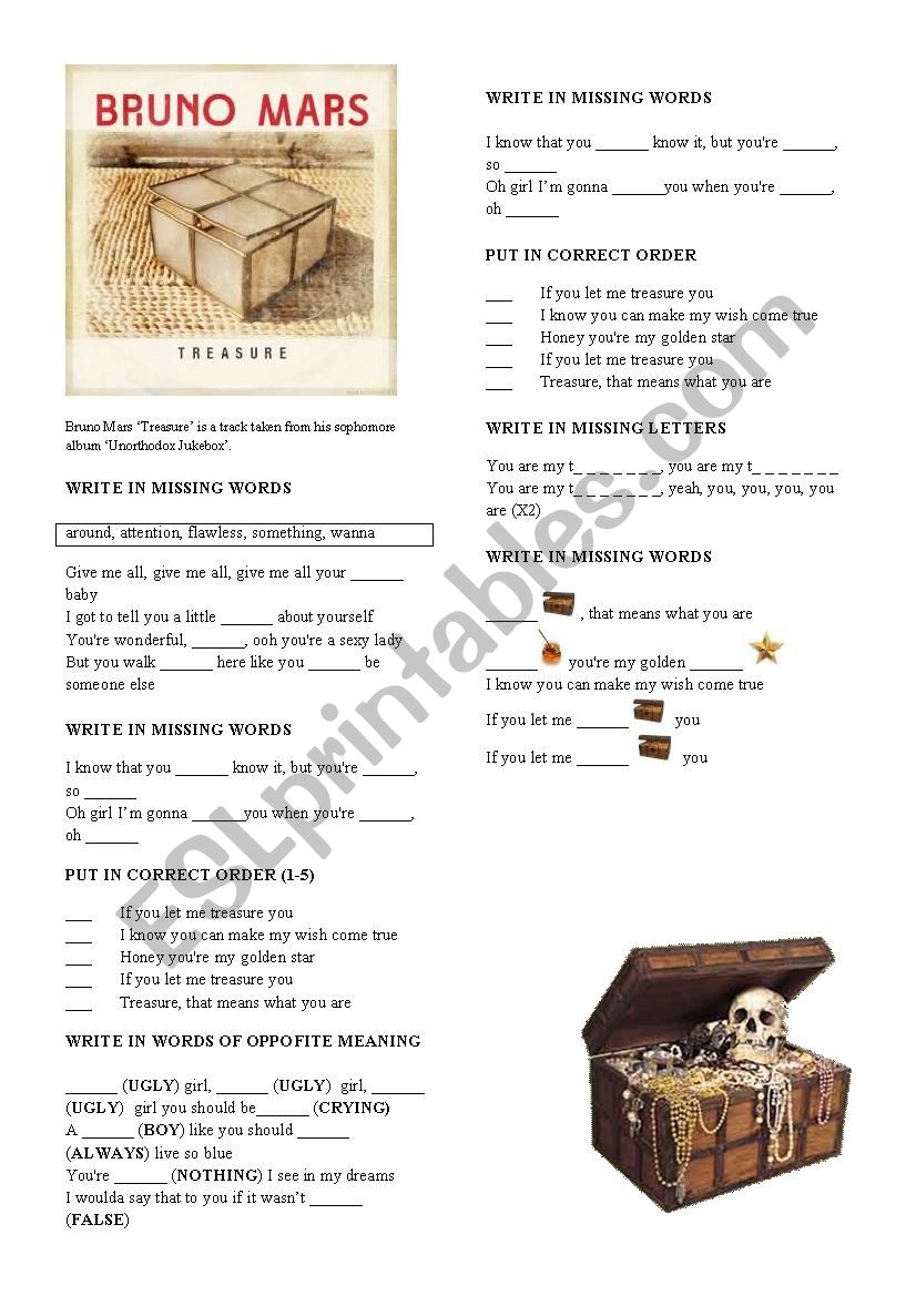 BRUNO MARS  TREASURE worksheet