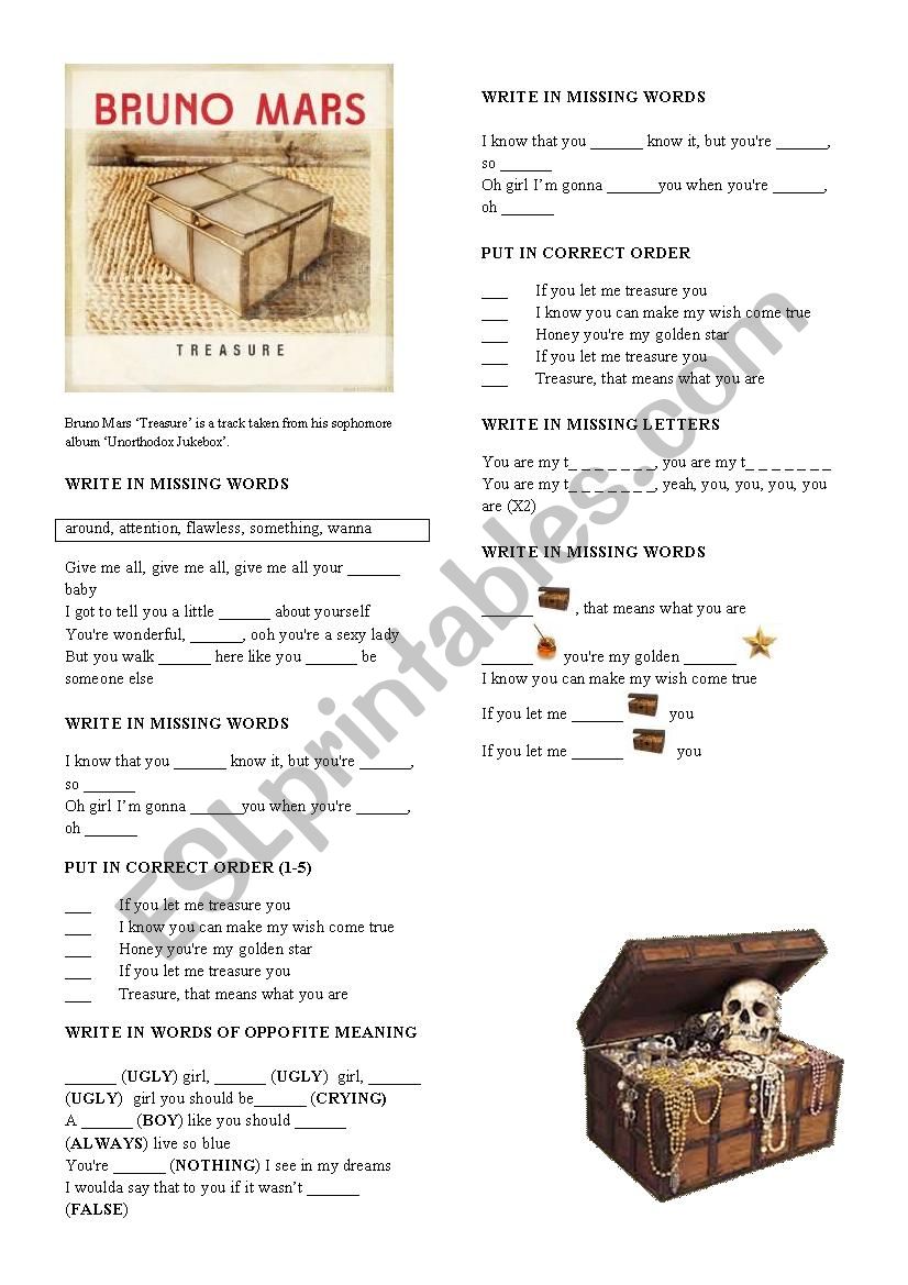 BRUNO MARS  Â´TREASUREÂ´ worksheet